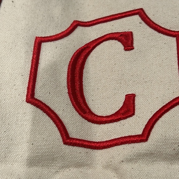 CHRISTMAS TREE SHOPS Cotton Canvas Tote Bag (Monogrammed “C”), Cream & Red\Black - Picture 3 of 13